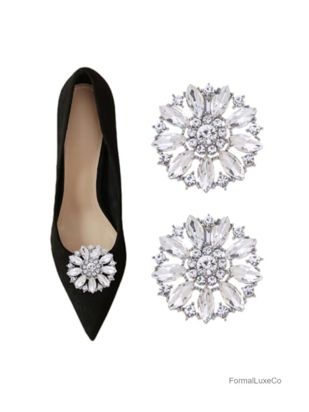 2Pcs Elegant Crystal Rhinestone Flower Shoe Clips Decorative Clutch Hat